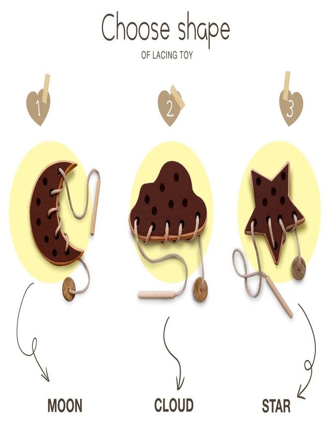 Keebori Wooden Lacing Toy Set, Educational Moon Star Cloud Shapes, Natural Wood Threading Activity with Cord, Montessori Fine Motor Skills Development for Toddlers by KEEBORI (Brown, Cloud Moon Star Combo) - Image 4